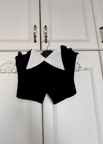 Siyah Beyaz Straplez Crop Büstiyer - Görsel 2