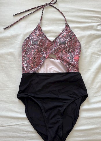 Kadın Pembe Siyah Desenli Cut Out Mayo - Görsel 2