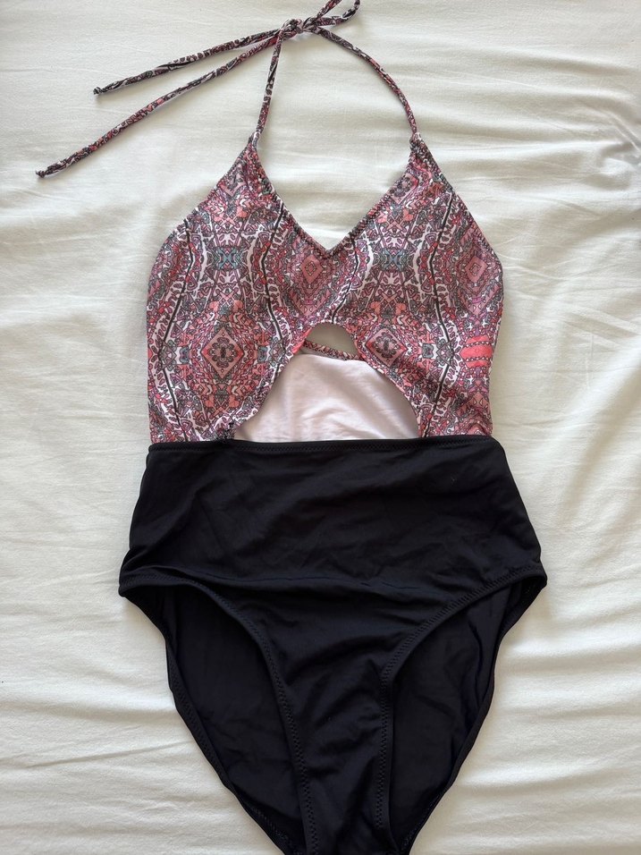 Kadın Pembe Siyah Desenli Cut Out Mayo - Görsel 2