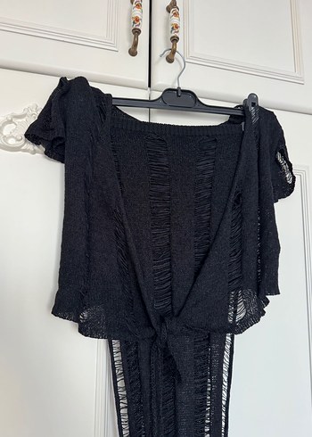 Siyah Örgü Bohem Plaj Elbisesi Takımı - Görsel 5