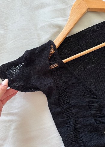 Siyah Örgü Bohem Plaj Elbisesi Takımı - Görsel 6