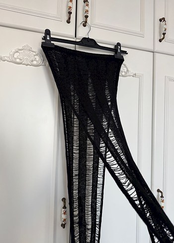 Siyah Örgü Bohem Plaj Elbisesi Takımı - Görsel 3