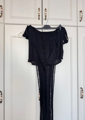 Siyah Örgü Bohem Plaj Elbisesi Takımı - Görsel 2