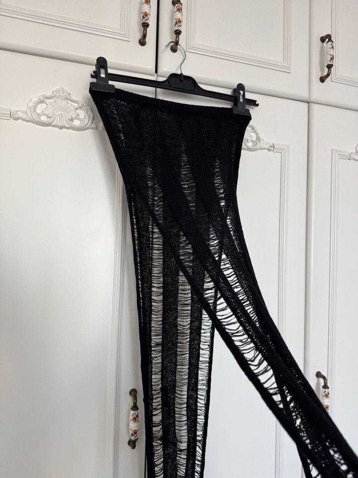 Siyah Örgü Bohem Plaj Elbisesi Takımı - Görsel 3