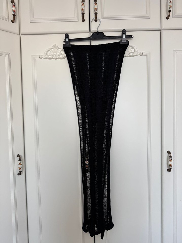 Siyah Örgü Bohem Plaj Elbisesi Takımı - Görsel 4