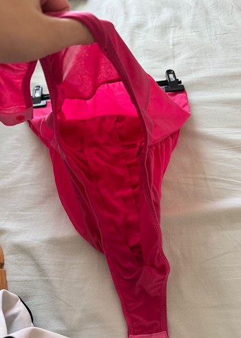 Pembe Şifon Bağlamalı Straplez Bodysuit Büstiyer - Görsel 7