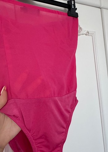 Pembe Şifon Bağlamalı Straplez Bodysuit Büstiyer - Görsel 8