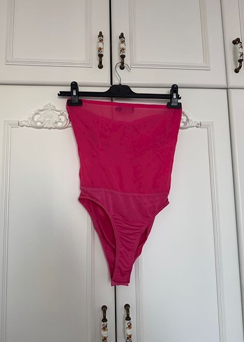 Pembe Şifon Bağlamalı Straplez Bodysuit Büstiyer - Görsel 5