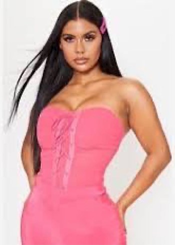 Pembe Şifon Bağlamalı Straplez Bodysuit Büstiyer - Görsel 3