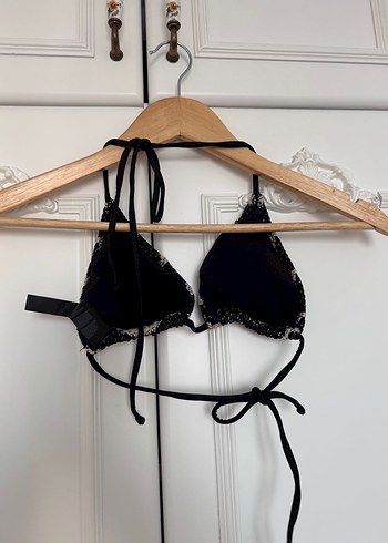 Siyah Dantel Zebra Desenli Üçgen Bikini Takımı - Görsel 7