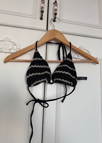 Siyah Dantel Zebra Desenli Üçgen Bikini Takımı - Görsel 5