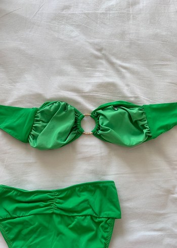 Yeşil Straplez Toka Detaylı Yüksek Bel Bikini Takımı - Görsel 7