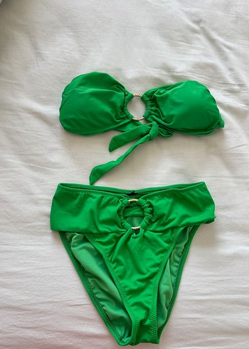 Yeşil Straplez Toka Detaylı Yüksek Bel Bikini Takımı - Görsel 6