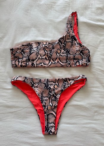 Yılan Derisi Tek Omuz Tanga Brazilian Bikini Takımı - Görsel 4