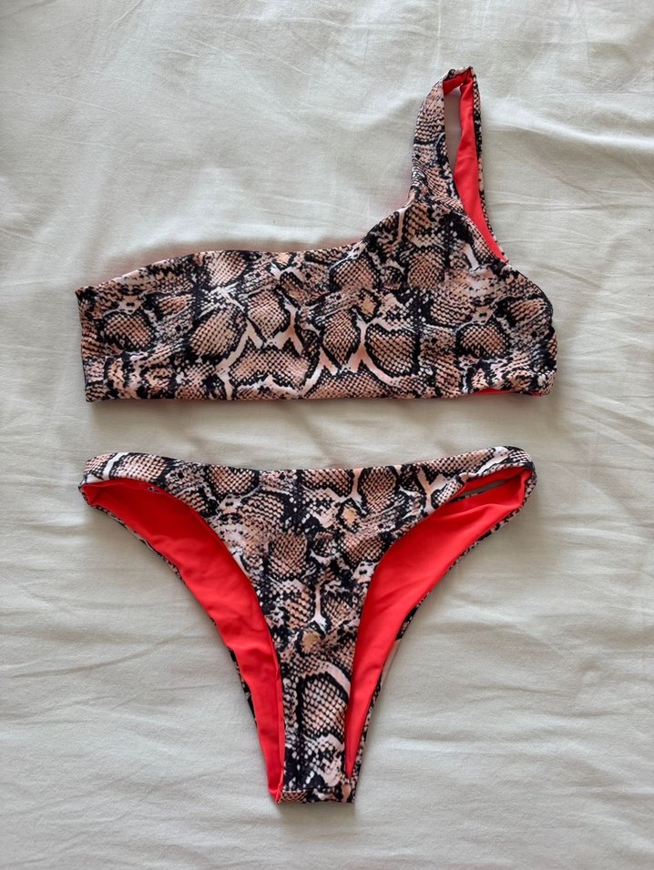 Yılan Derisi Tek Omuz Tanga Brazilian Bikini Takımı - Görsel 4