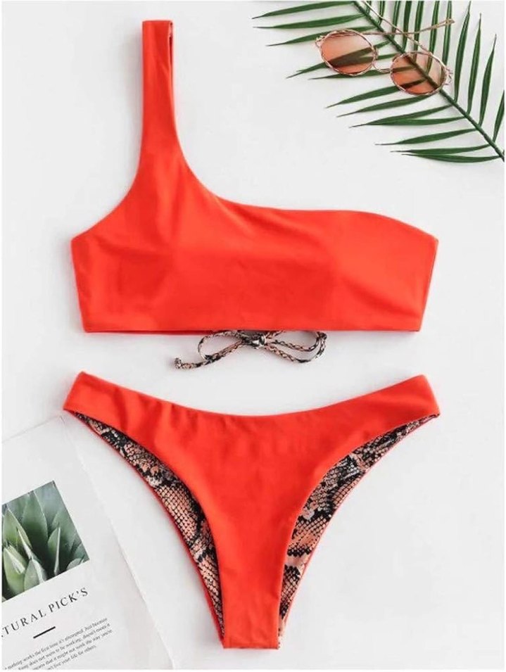 Yılan Derisi Tek Omuz Tanga Brazilian Bikini Takımı - Görsel 3