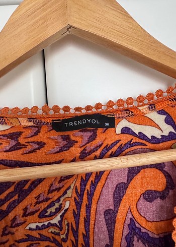 Turuncu Desenli Bohem Yarasa Kol Volanlı Mini Plaj Tulum - Görsel 4