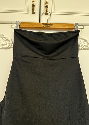 Siyah Yırtmaçlı Mini Straplez Dar Elbise - Görsel 7