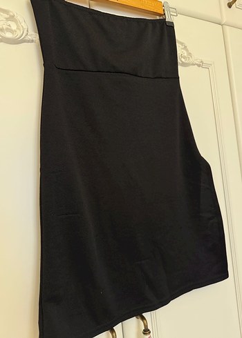 Siyah Yırtmaçlı Mini Straplez Dar Elbise - Görsel 8