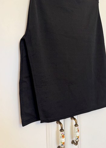 Siyah Yırtmaçlı Mini Straplez Dar Elbise - Görsel 6