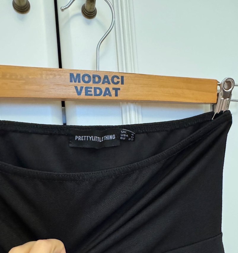 Siyah Yırtmaçlı Mini Straplez Dar Elbise - Görsel 4