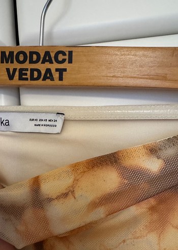 Bershka Straplez Krem Kahverengi Asimetrik Mini Elbise - Görsel 6