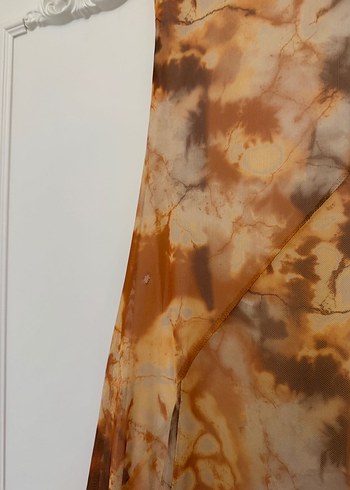 Bershka Straplez Krem Kahverengi Asimetrik Mini Elbise - Görsel 7