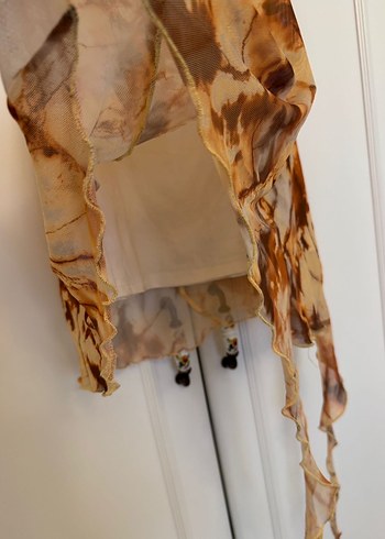 Bershka Straplez Krem Kahverengi Asimetrik Mini Elbise - Görsel 8