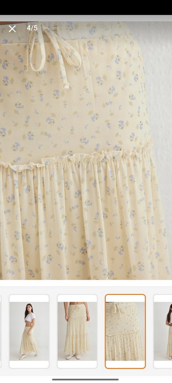 Bej Midi Bohem Volanlı  Etek - Görsel 3