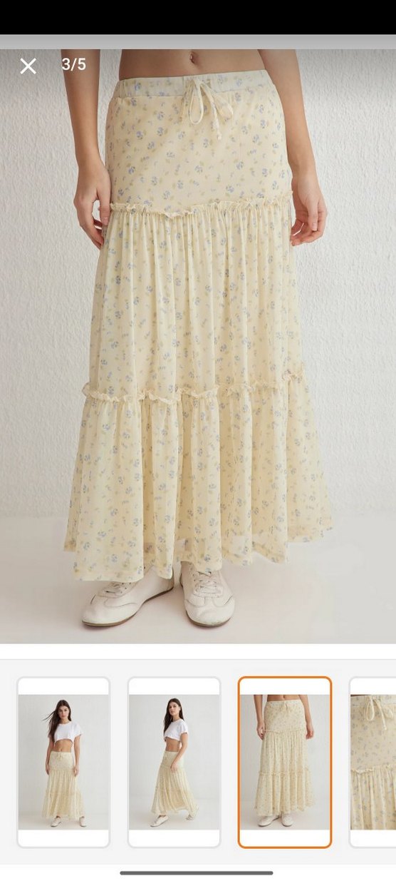 Bej Midi Bohem Volanlı  Etek - Görsel 2