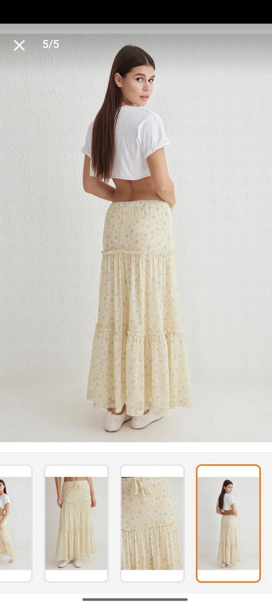 Bej Midi Bohem Volanlı  Etek - Görsel 4