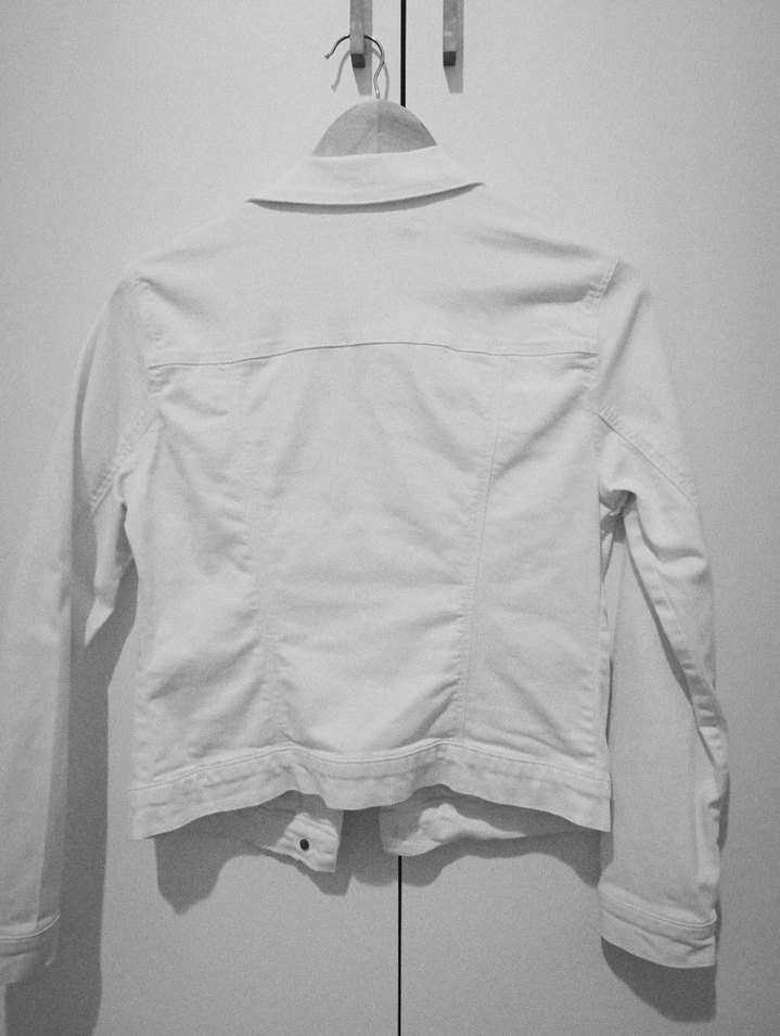 Beyaz Kadın Kot Ceket, Düğmeli, Regular Fit - Görsel 3