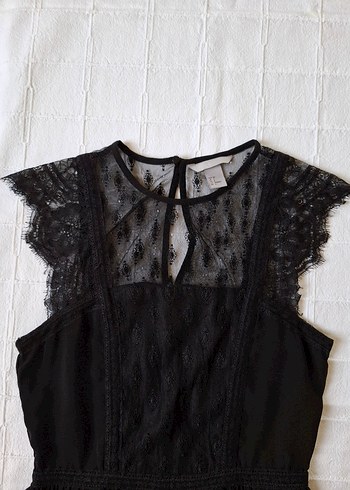 H&M Dantel Detaylı Siyah Midi Gotik Elbise