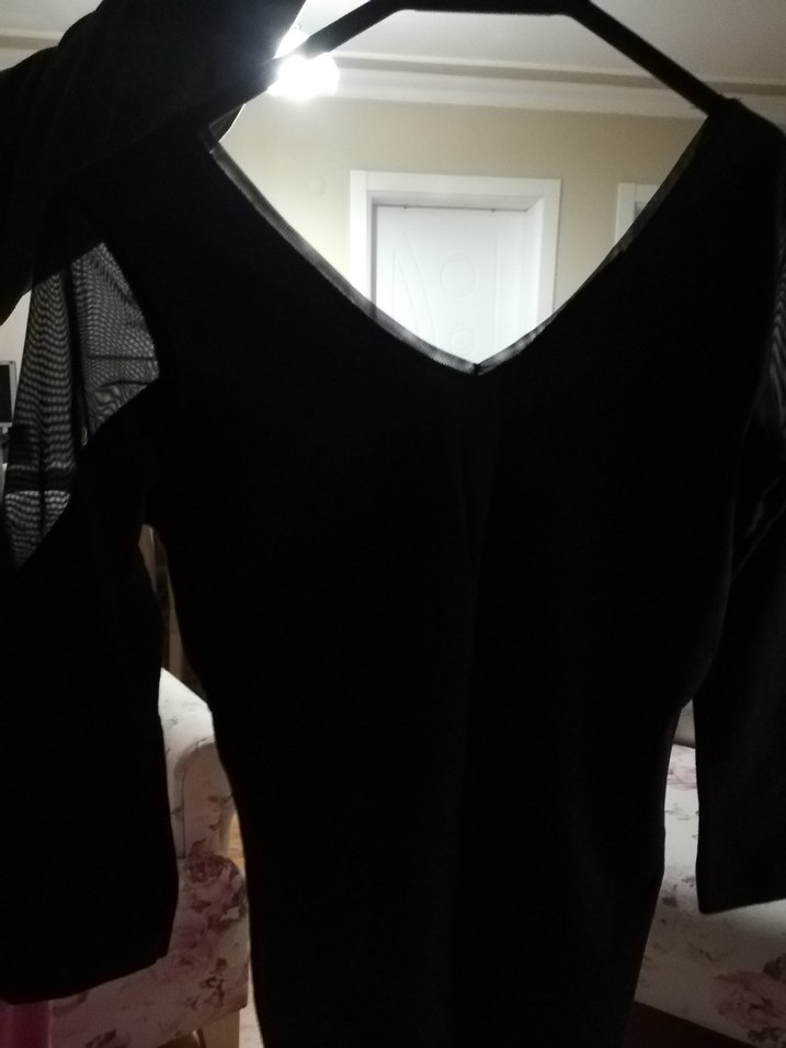 V Yaka Uzun Kollu Lacivert Bluz - Görsel 3