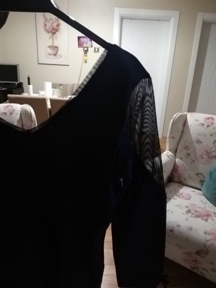 V Yaka Uzun Kollu Lacivert Bluz - Görsel 4