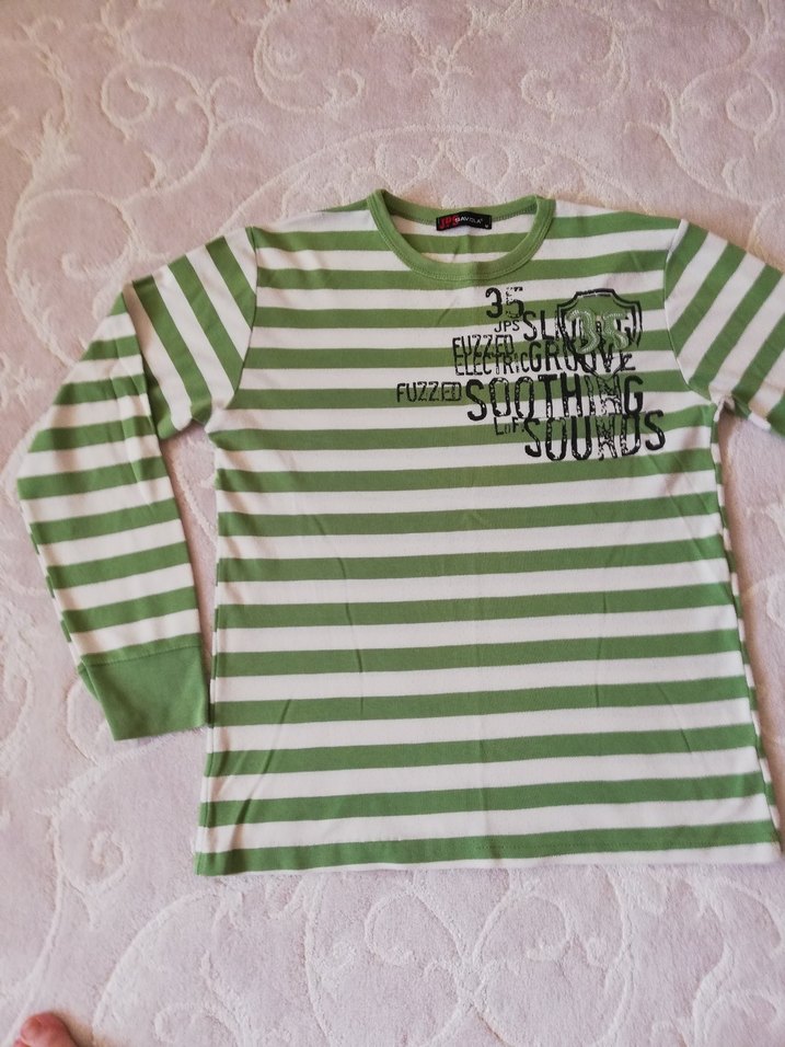 Erkek Ç. Çizgili Kısaocuk Yeşil Kollu Tişört. Uzun kollu. - Görsel 2