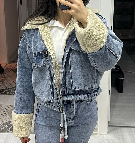Peluş kot mont