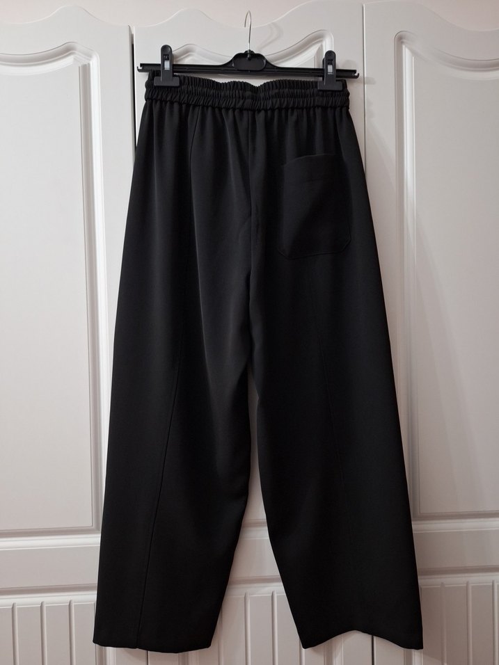 Kadın Siyah Salaş Midi Kumaş Pantolon - Görsel 3