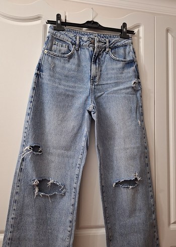 Kadın Gri Bol Kesim Midi Kot Pantolon - Görsel 2