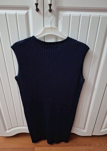 Lacivert Kadın Triko Kolsuz Midi Elbise - Görsel 3