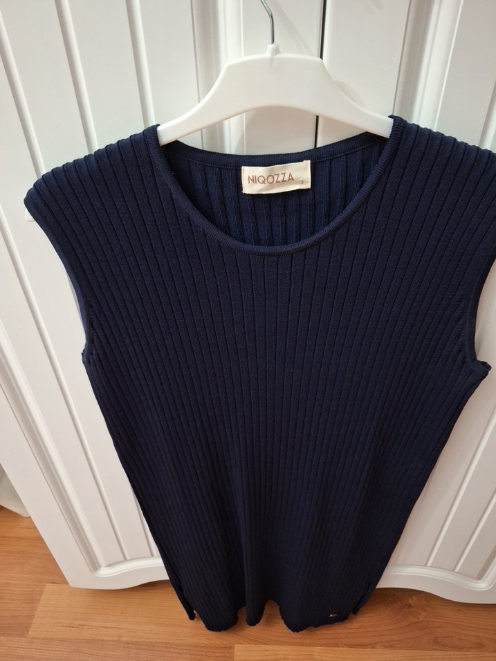 Lacivert Kadın Triko Kolsuz Midi Elbise - Görsel 2