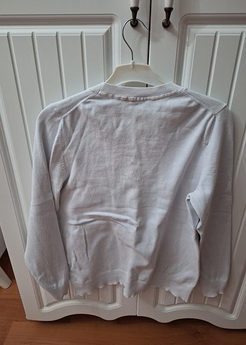 V Yaka Beyaz Kadın Keten Kazak - Görsel 3