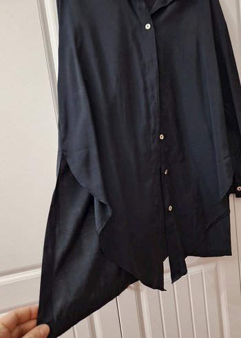 Siyah, Uzun Kollu, Salaş Kadın Gömlek - Görsel 3