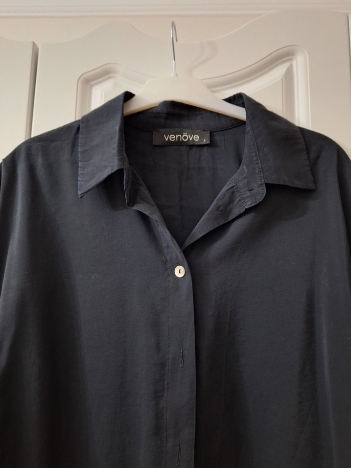 Siyah, Uzun Kollu, Salaş Kadın Gömlek - Görsel 2