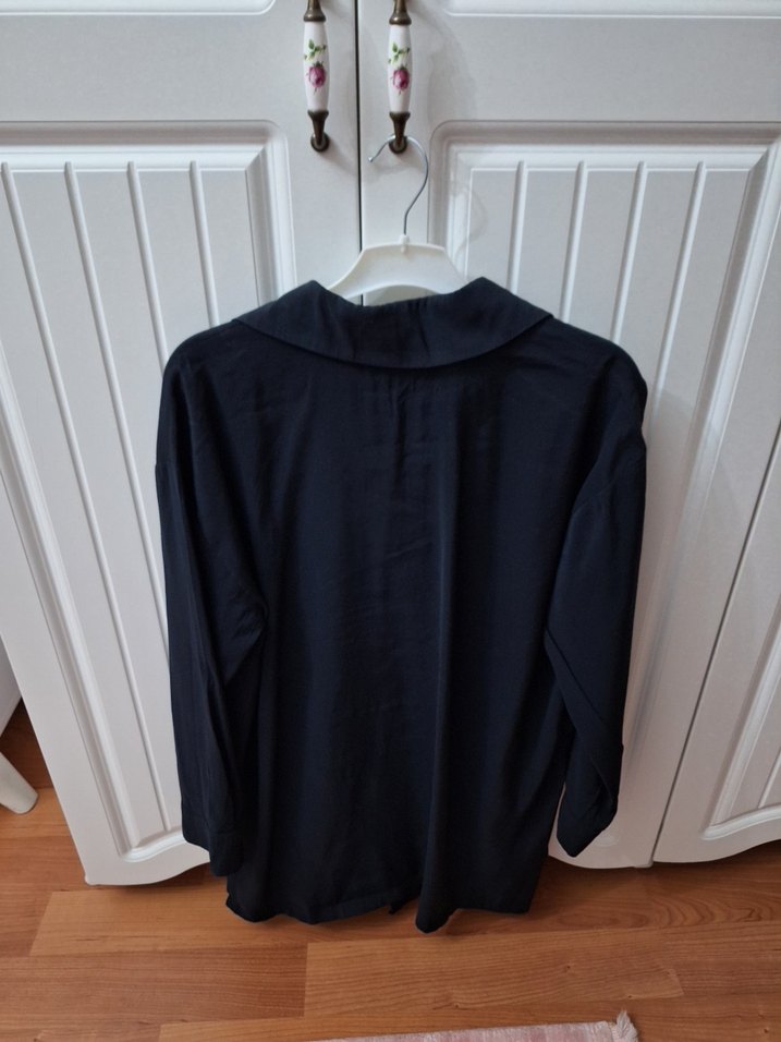 Siyah, Uzun Kollu, Salaş Kadın Gömlek - Görsel 4