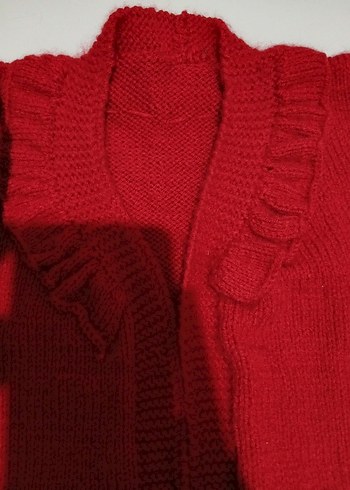 Kız Çocuk Kırmızı Fırfırlı Triko Hırka - Görsel 3