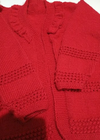 Kız Çocuk Kırmızı Fırfırlı Triko Hırka - Görsel 4