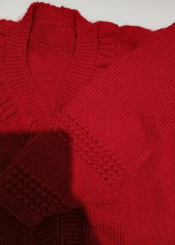 Kız Çocuk Kırmızı Fırfırlı Triko Hırka - Görsel 2