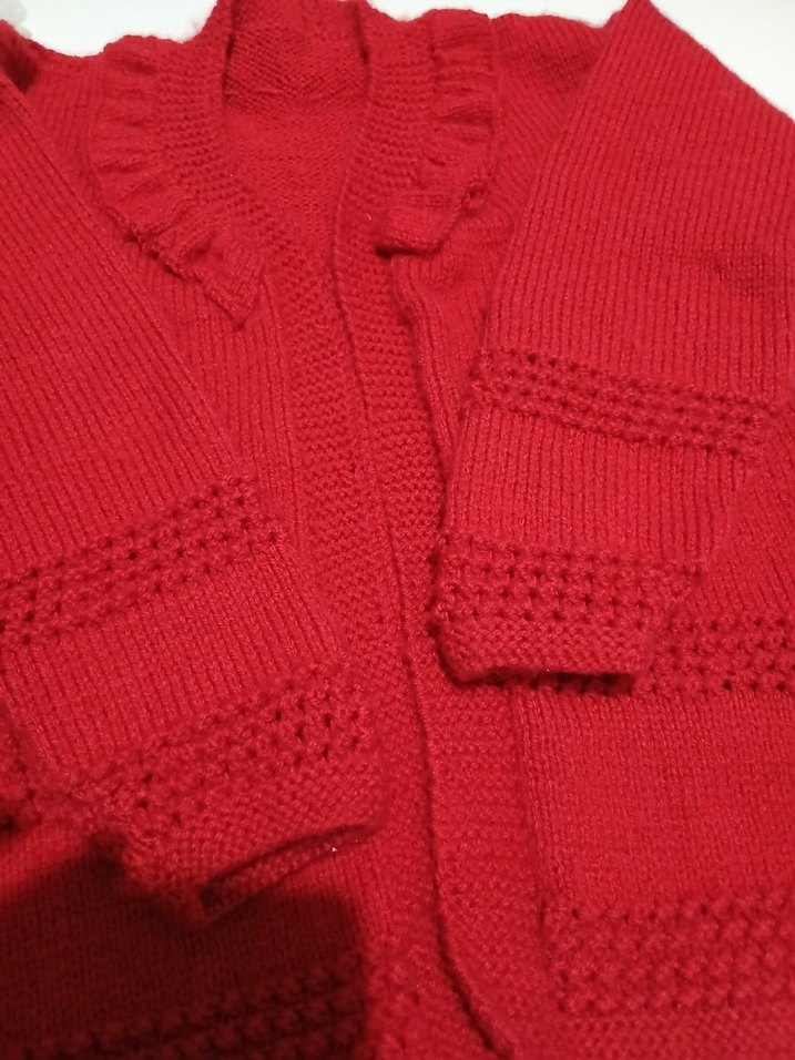 Kız Çocuk Kırmızı Fırfırlı Triko Hırka - Görsel 4