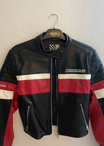 Kırmızı Siyah Deri Biker Ceket